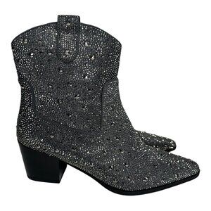 Azalea Wang Women's Black Rhinestones Ankle Boot Sz: 7.5